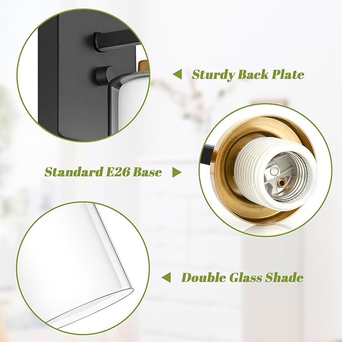 Set of 2 Wall Sconces for Bathroom, Modern Vanity Light Fixtures, Farmhouse - Image 3