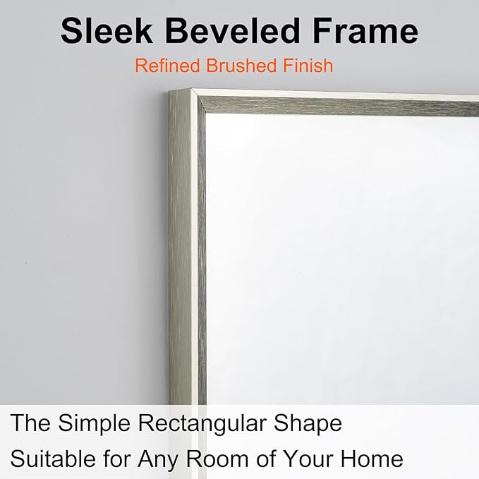 Bathroom Mirror for Wall, 36x24 Inch Metal Framed Mirror, Brushed Nickel - Image 2
