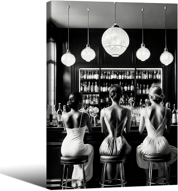 Vintage Black and White Framed Wall Art Trendy Women Drink Cocktail Posters by FuSatisYilife