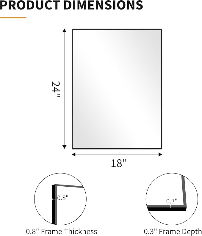 KOCUUY Black Bathroom Mirror, 18x24 Inch Rectangle Mirror - Image 8