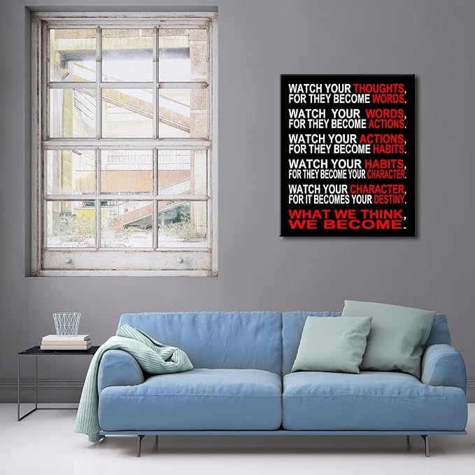 Pyradecor Large Canvas Prints Wall Art Watch Your Thoughts Motivational - Image 2