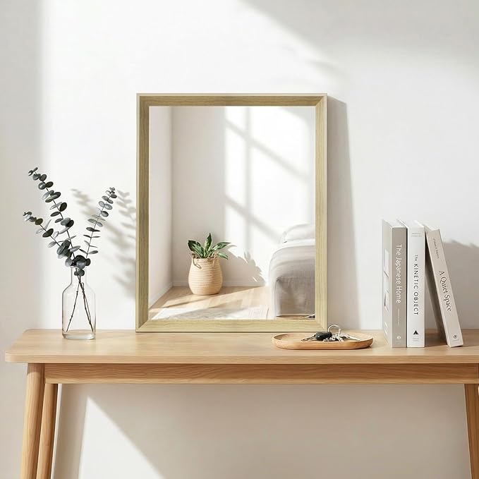 Oak Wood Effect Framed Wall Mirror, 16x20 Rectangle Mirror, by Ultrue