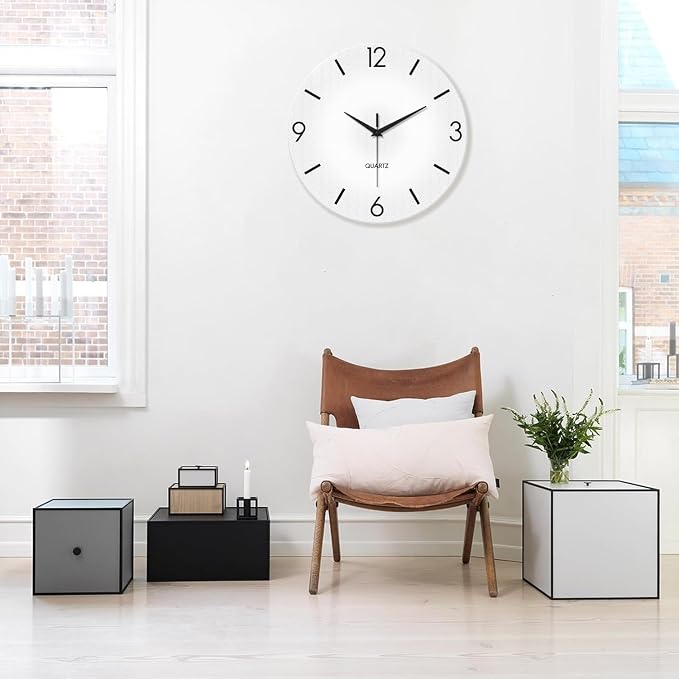 XFM Modern Simple Wall Clock 12 Inch Silent Wall Clocks Battery Operated White - Image 3