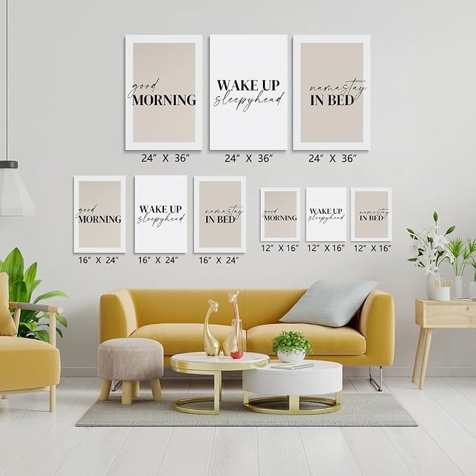 GUBIYU Bedroom Prints Set of 3, Above Bed Decor, Good Morning Namastay in Bed - Image 6