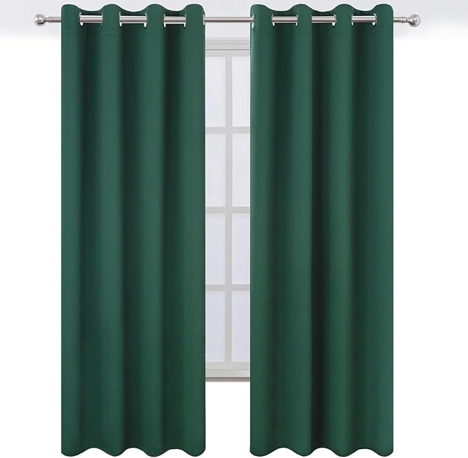 LEMOMO Blackout Curtains 52 x 90 Inch Long Dark Green Curtains Set of 2 Panels - Image 2