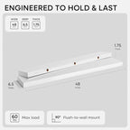 Homeforia White Floating Shelf 48 inches, High End Solid Real Wood 48inch Long - Image 2