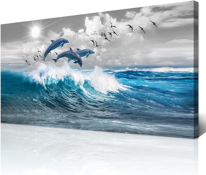 Wapluam Wall Decor For Living Room Large Canvas Wall Art For Bedroom Blue Wave by Wapluam