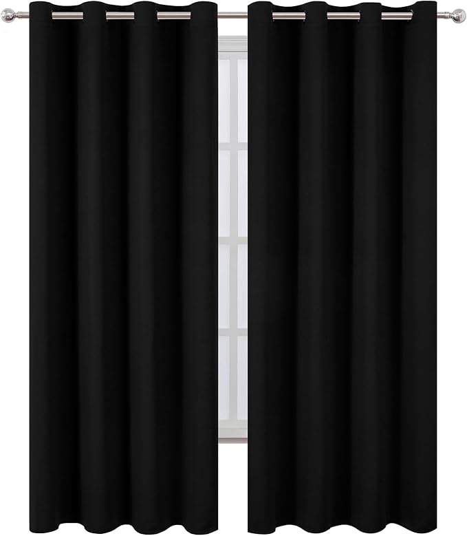LEMOMO Blackout Curtains 52 x 120 Inch Long Black Curtains Set of 2 Panels Room - Image 2