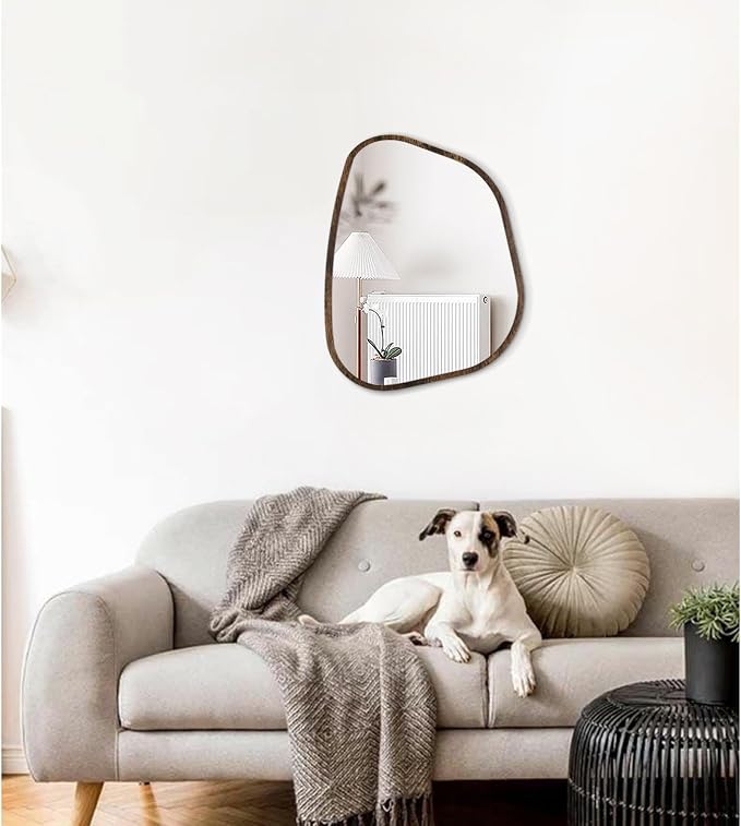 Asymmetrical Accent Mirror for Wall Irregular Oval Wood Frame Modern Unique - Image 3