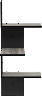 Furinno Rossi Wall Mounted Shelves 3-Tier Rectangle French Oak Grey/Black - Image 4
