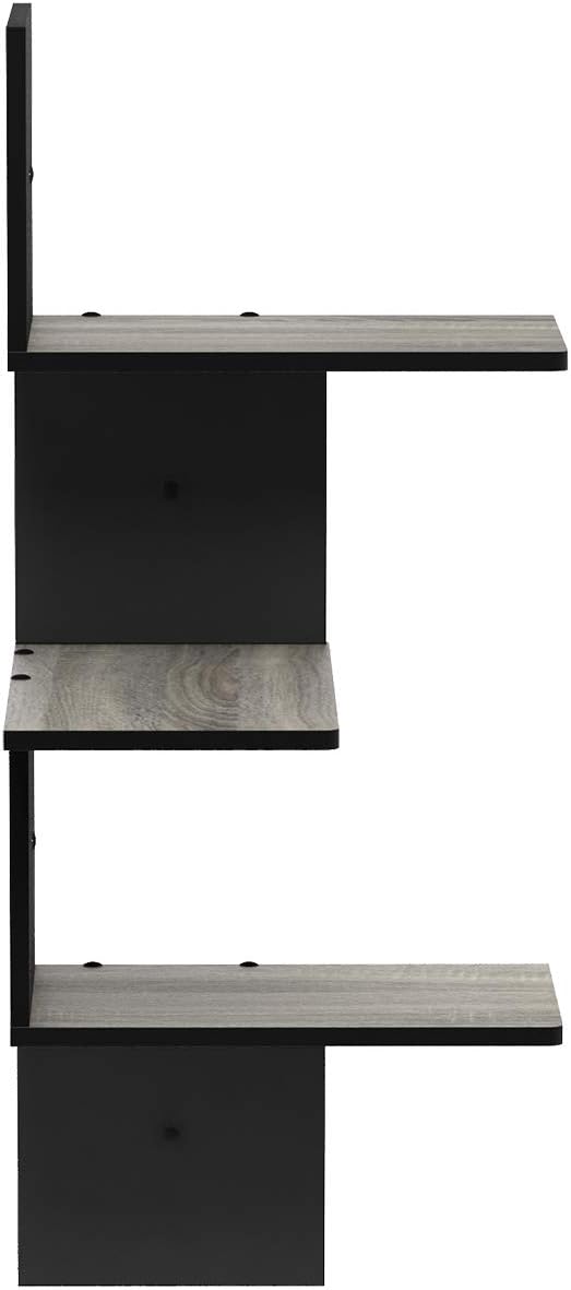 Furinno Rossi Wall Mounted Shelves 3-Tier Rectangle French Oak Grey/Black - Image 4