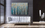 Yihui Arts Birch Tree Canvas Wall Art Hand Painted Teal and White Color Painting - Image 6