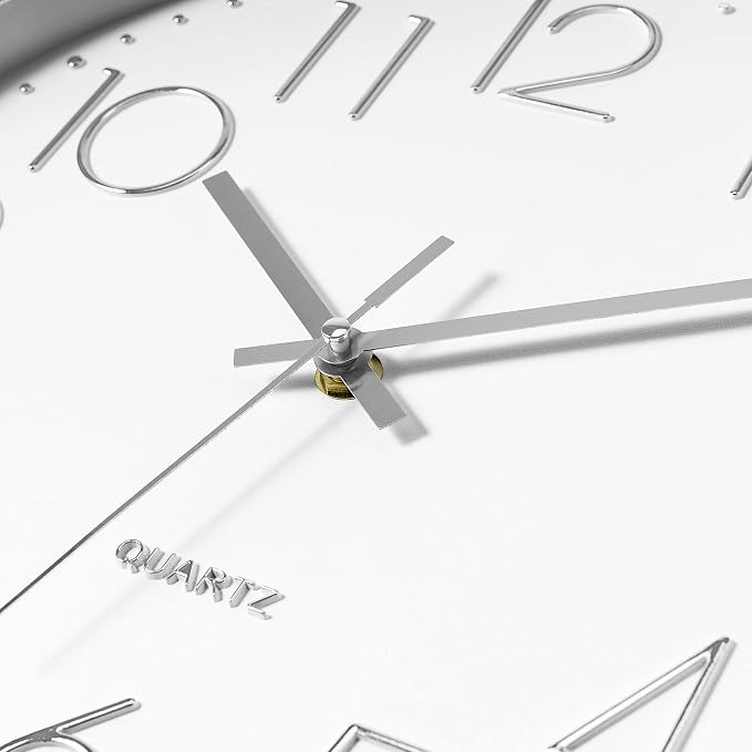 Foxtop Silver Wall Clock Silent Non-Ticking Battery Operated Round Modern Wall - Image 9