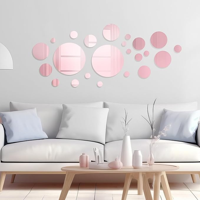 Shappy 32 Pcs Acrylic Mirror Wall Stickers Removable Round Wall Decal Circle - Image 6