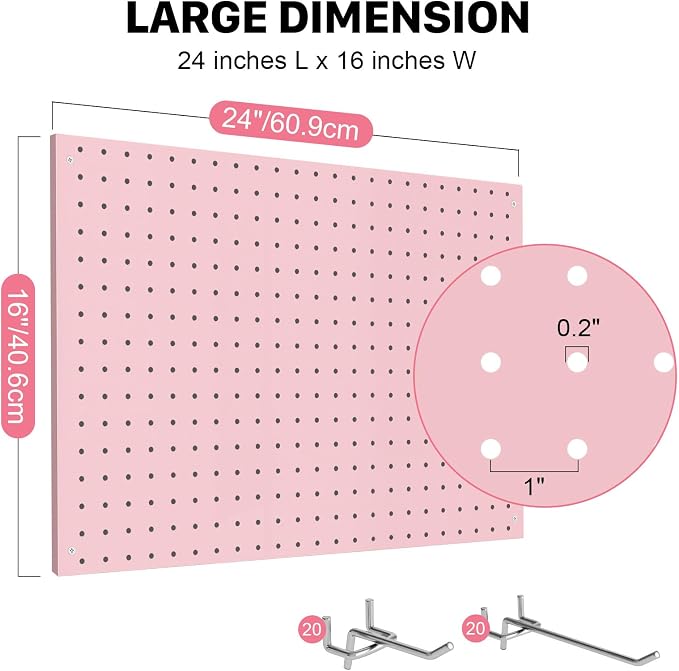 Peg Board, 4 Pack Metal Pegboard Panels Pink Pegboards Wall Organizer - Image 2