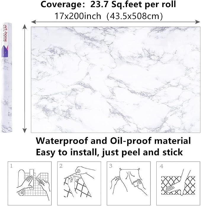 Arthome White Marble Contact Paper - Image 7