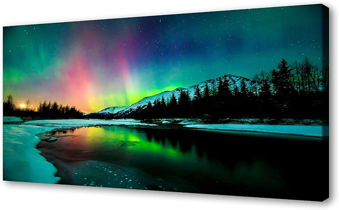 Cao Gen Decor Art S01998 Wall Art Aurora scenery Painting on Canvas Stretched by Cao+Gen+Decor+Art