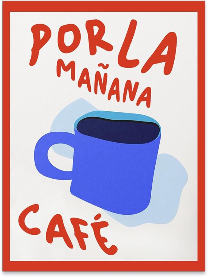 PDFI Kitchen Wall Art Por La Mañana Cafe Print Vintage Coffee Artwork Pictures by PDFI