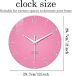 XNM Round Small Wall Clocks Battery Operated 12 Inch Pink Wall Clock - Image 3