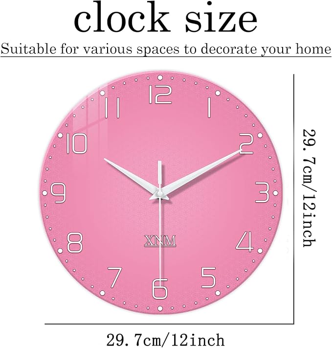 XNM Round Small Wall Clocks Battery Operated 12 Inch Pink Wall Clock - Image 3