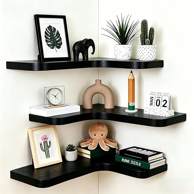 Floating Corner Shelves, Wall Shelf Set of 3, Shelves by Unknown
