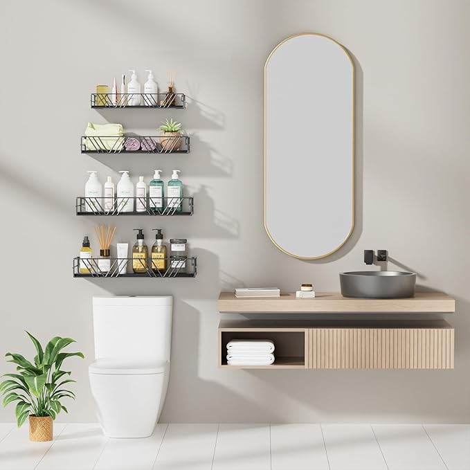 Amaoot Floating Shelves for Wall Set of 4, Different Sizes Mounted Wood - Image 4