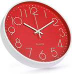 Wall Clock 12 Inch Non-Ticking Silent Modern Simple Style Round Decor Clock Red - Image 2