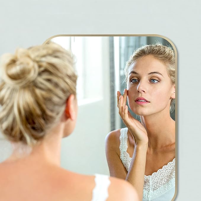 22x30 Inch Gold Bathroom Mirror, Brushed Gold Metal Framed Rectangular Mirror - Image 3