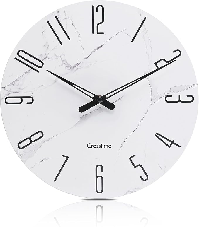Crosstime Wall Clock White Marble Theme Modern Decorative Waterproof Glass Clock by CrosstimeWallClockPracticalElegant