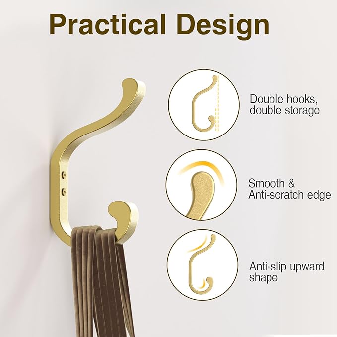 Gold Wall Hooks for Hanging Coats: Metal Mount - Image 2