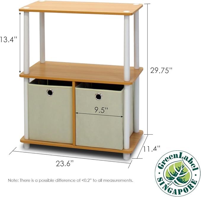 Furinno TURN-N-TUBE Storage Shelves Set of 2, 3-Tier Toolless Book Shelf - Image 2