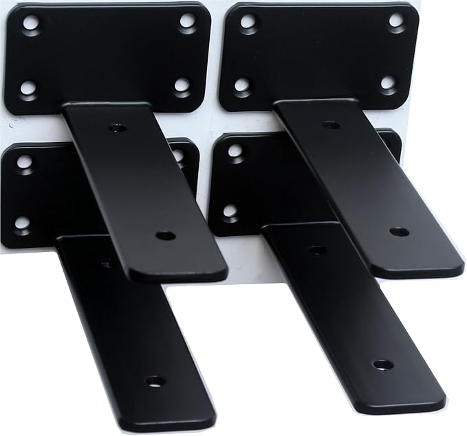 2 Pack - 6 inch Black Hidden L Shelf Bracket Iron Floating Shelf Brackets - Image 8