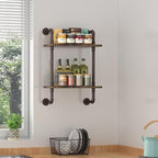 Helsin 2 Tier Industrial Pipe Floating Bathroom Shelves, 16inch Rustic Wood - Image 4