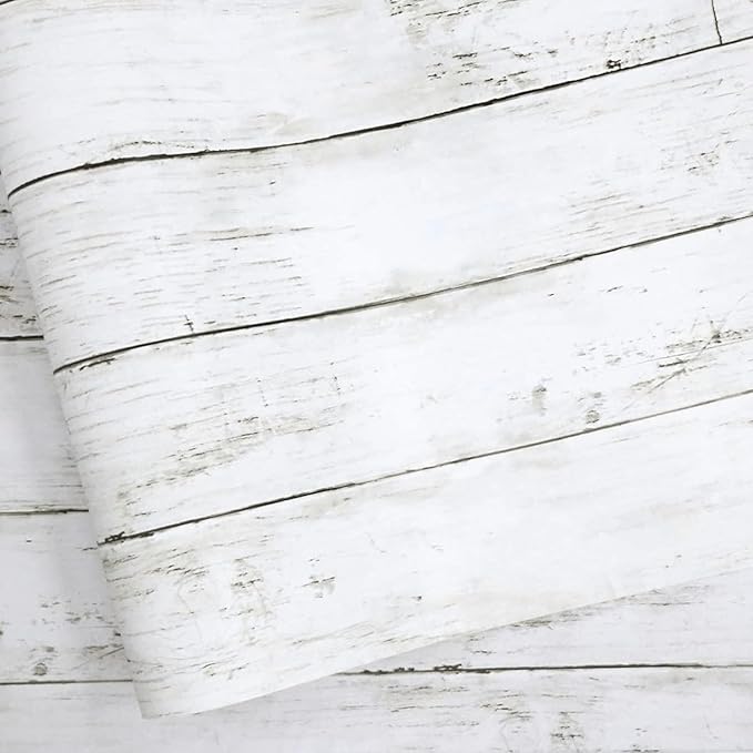 Abyssaly Wood Contact Paper White Gray 17.71" X 708.7" Self-Adhesive Removable by Abyssaly