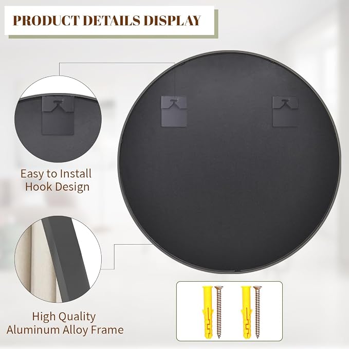 BEAUTYPEAK 42 Inch Round Mirror, Metal Frame Circle Mirror, Wall Mounted - Image 6