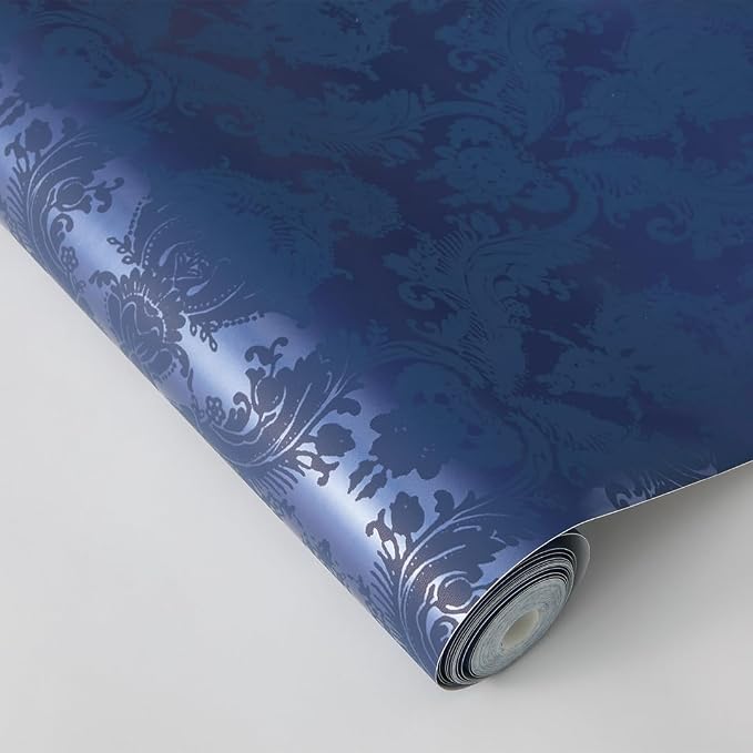 Tempaper Textured Metallic Blue Damsel Removable Peel and Stick Damask Wallpaper - Image 5