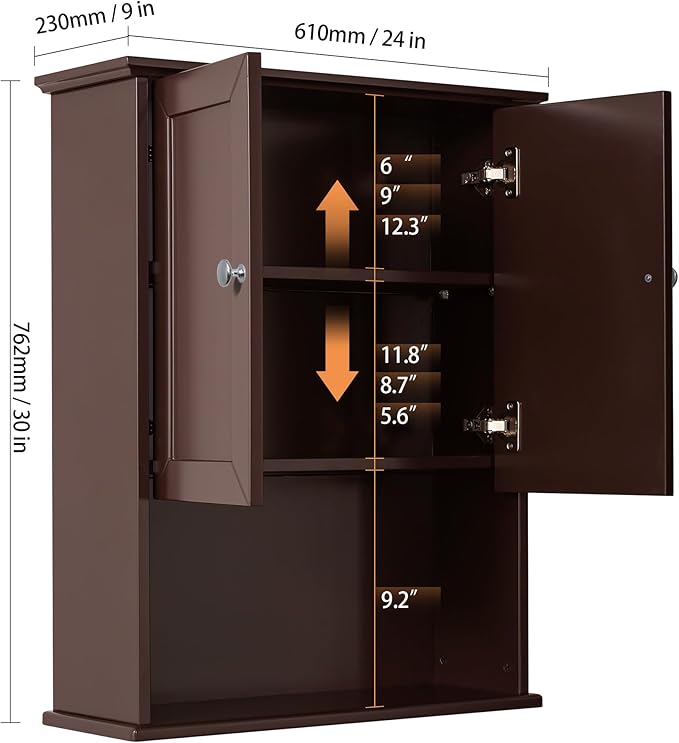 VANIRROR Bathroom Wall Cabinet Expresso Over Toilet Storage - Image 3