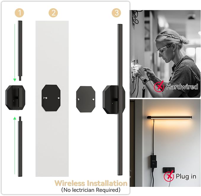 Wall Sconces Set of Two Battery Operated Wall Sconce, Wireless Wall Light USB - Image 8