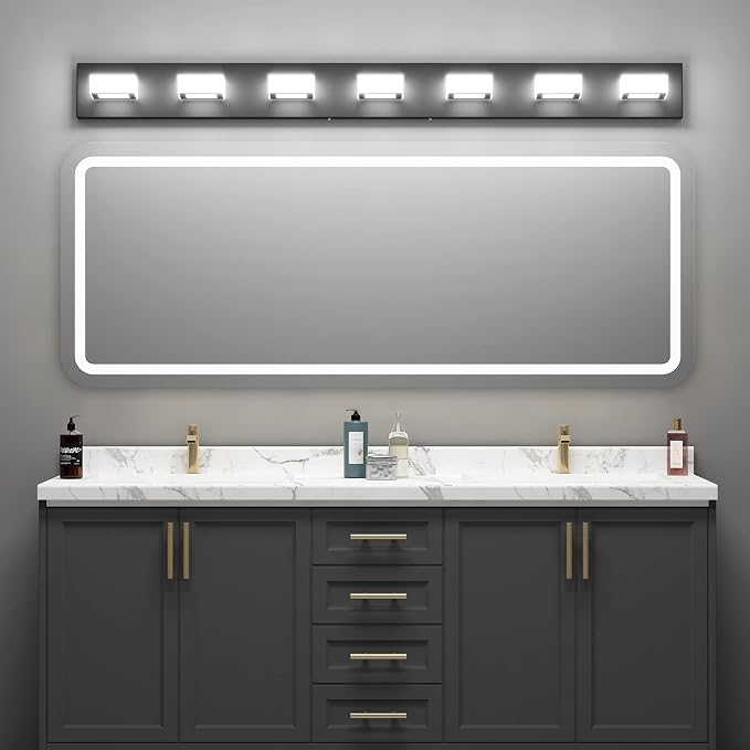 Ralbay 46" LED Modern LED Black Vanity Lights Fixtures 7 Lights Acrylic Matte - Image 4