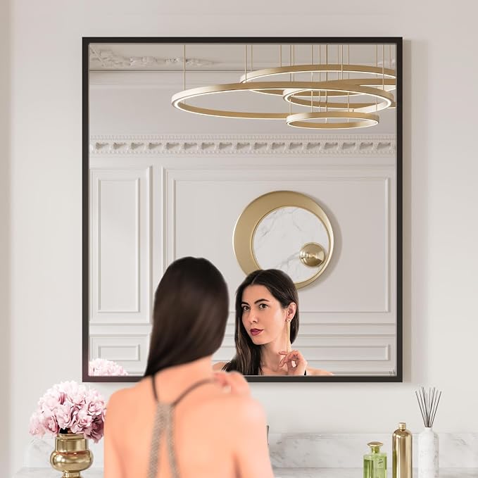 LOAAO 30"X36" Black Rectangle Bathroom Mirror Wall, Matte Black Aluminum Alloy - Image 2