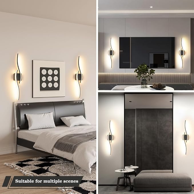 Daunton Modern Hardwired Wall Sconce Set of 2, LED Black Wall Light - Image 5