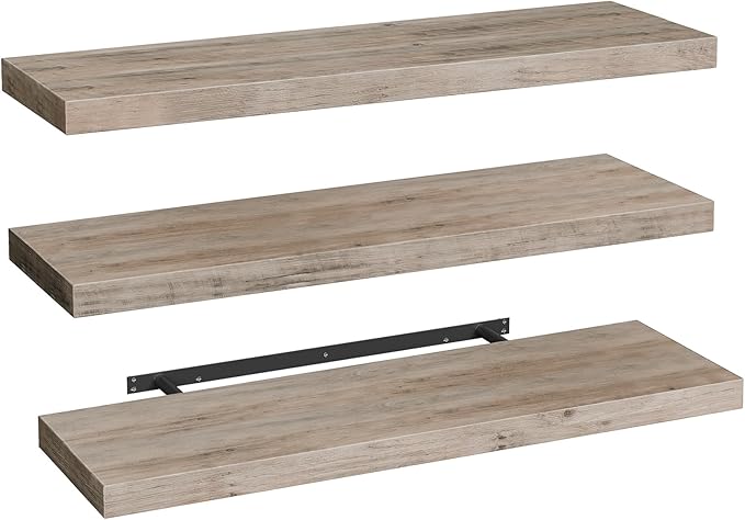RALGEND Floating Shelves for Wall, 47.2" Large Grey Wall Shelf Set of 3 by RALGEND