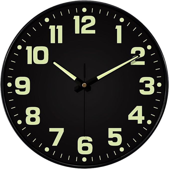 Glow in The Dark Wall Clock, Large Easy Read Numbers Tempered Glass Night Light by MABPEDO