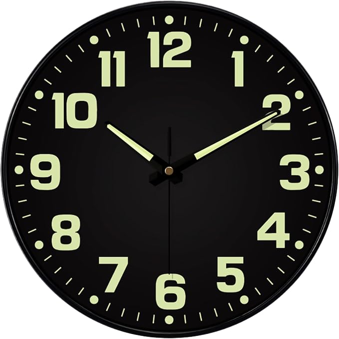 Glow in The Dark Wall Clock Non Ticking, 10 inch Silent Wall Clocks Battery by MABPEDO