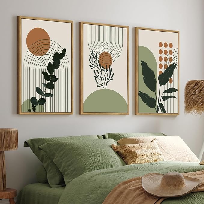PHOPAGO Boho Plant Wall Art Green Botanical Bohemain Framed Wall Printing by PHOPAGO