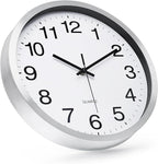 Wall Clock 12 Inch Silver Brushed Finish Silent Non Ticking Indoor Clock Round by BAKBRAND