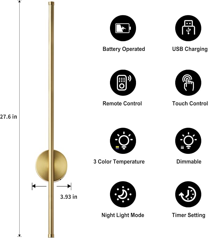Battery Operated Modern Wall Sconces, Dimmable Wireless Wall Light Set of Two - Image 4