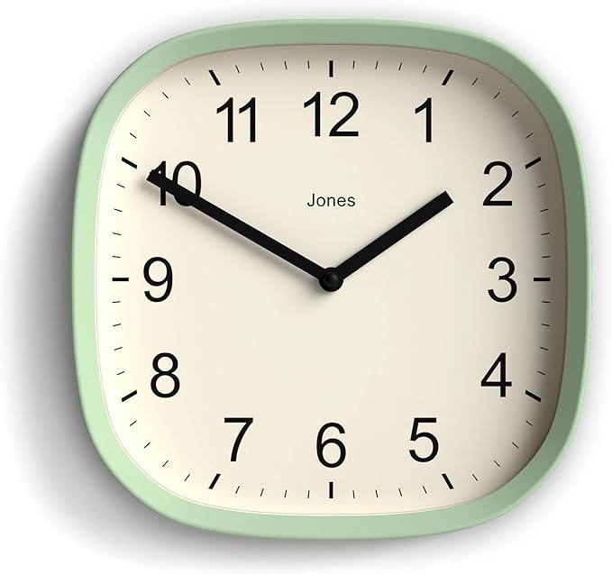 JONES CLOCKS® Sprite wall Clock | Modern Retro Rounded Square Clock | 10 inch | by JONESCLOCKS