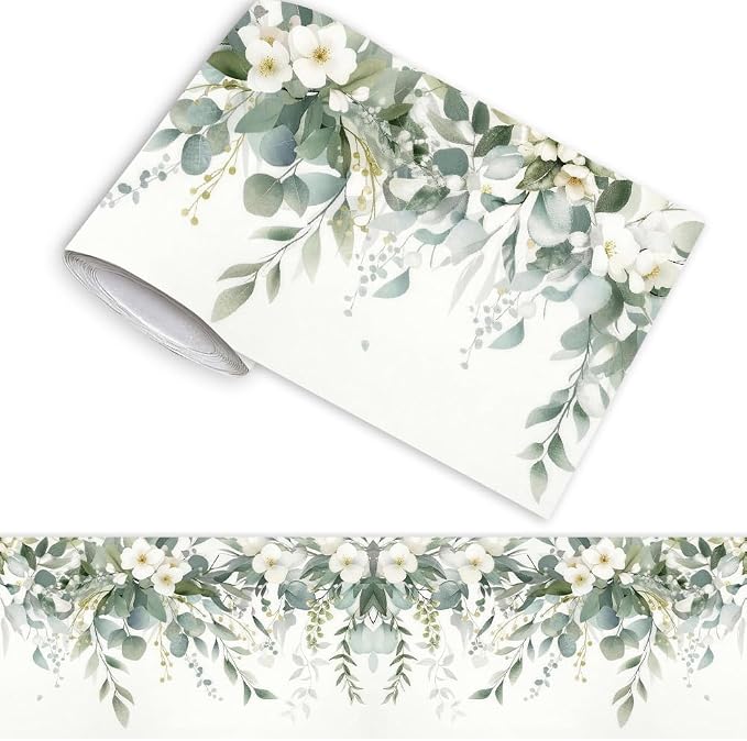 Eucalyptus Peel and Stick Wallpaper Border 196.9 x 3.9 Inch Wall Border Trim by PRESSINART