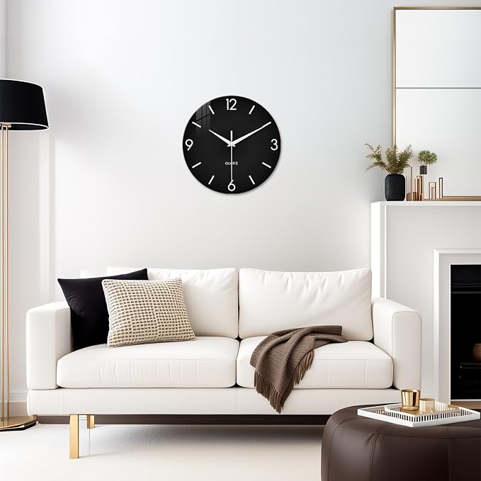 XFM Large Black Wall Clock 24 Inch Simple Wall Clocks Battery Operated Modern - Image 2